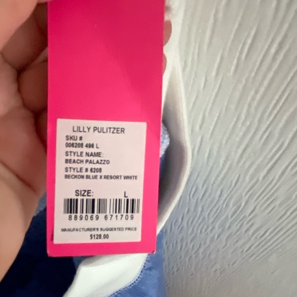 Lilly Pulitzer Beach Palazzo Pant in Beckon blue and Resort white NWT - Picture 3 of 5